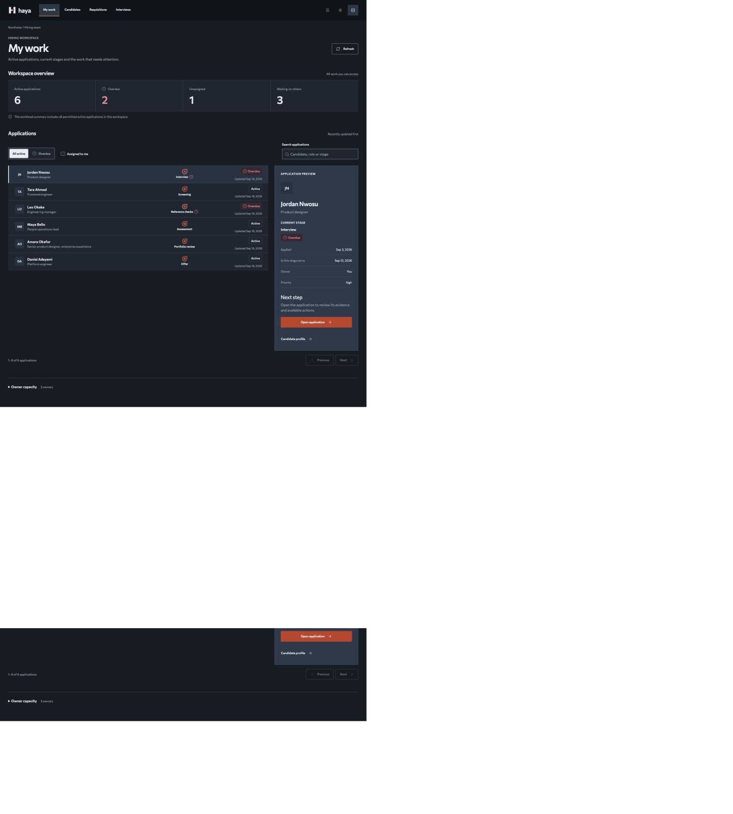 Haya My work in the dark theme with compact application rows